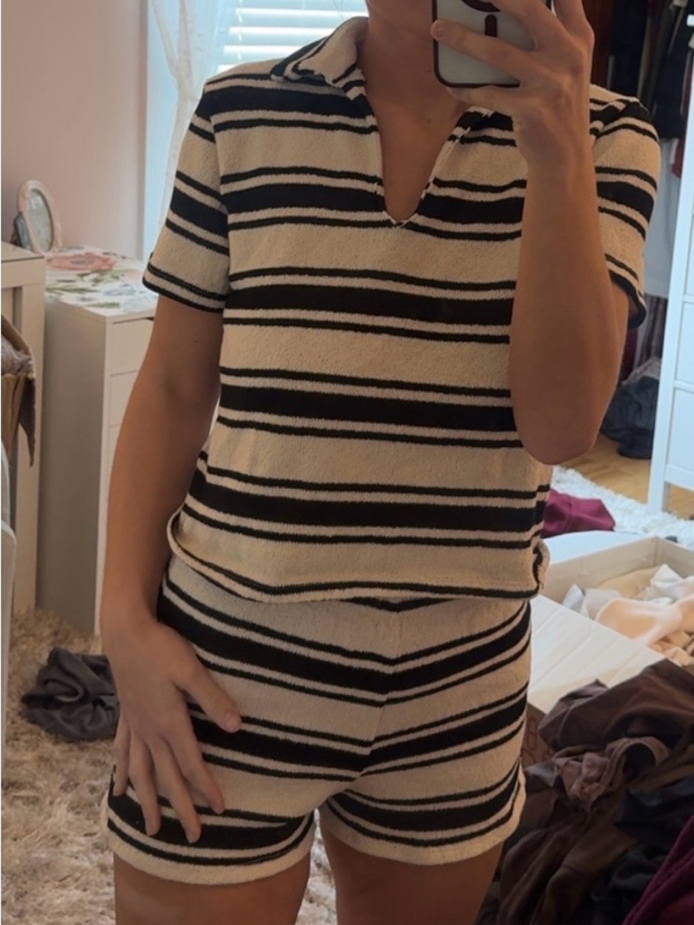 H&M Cream and Black Striped Knit Two-Piece